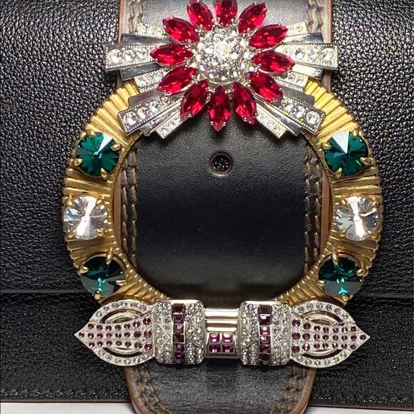 Miu Miu Madras Crystal Embellished Leather Shoulder Bag - Picture 9 of 13